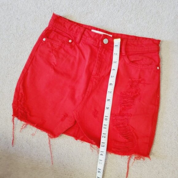 Zara Ferrari Red Y2K Bimbo Brat Girl Summer Distressed Denim Mini Skirt S - Picture 3 of 7